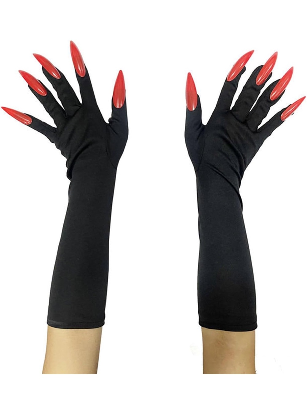 Black costume Gloves with Red Fingertips nwt